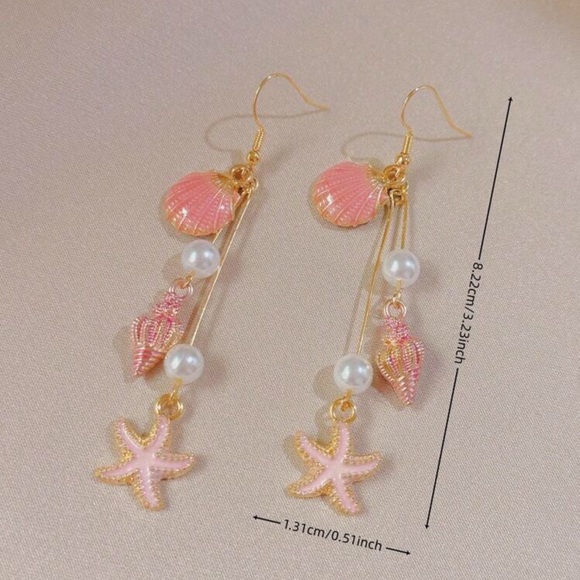 Enameled dangle earrings starfish sea creatures shells pearls mermaid - Picture 5 of 9